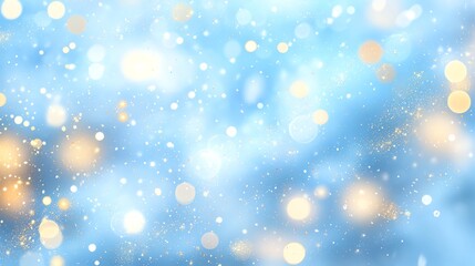 Obraz premium Soft blue and gold bokeh lights glowing festive background dreamy winter vibe