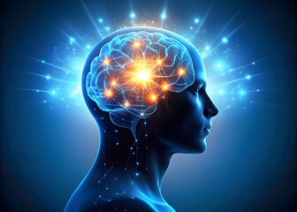 A human head with the brain abstract thought, and a background	