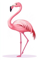 Obraz premium Standing flamingo in soft pink hues, clean and minimal background, elegant and balanced posture illustration isolated white background