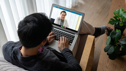 Doctor video call online by modish telemedicine software application for virtual meeting with patient