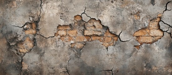 Obraz premium Close up of a weathered vintage brick wall showing detailed cracks and texture for architectural design and home decor