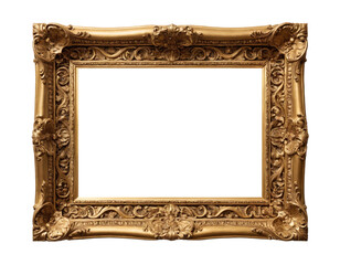 Blank antique ornate gold picture frame isolated on white transparent background for mockup purposes