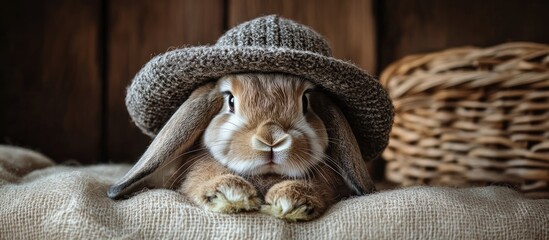 Obraz premium Charming bunny rabbit wearing a whimsical hat playful and adorable pet photography