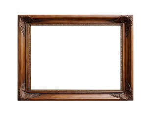 Simple rectangular wooden frame isolated on white transparent background for mockup purposes