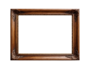 Simple rectangular wooden frame isolated on white transparent background for mockup purposes