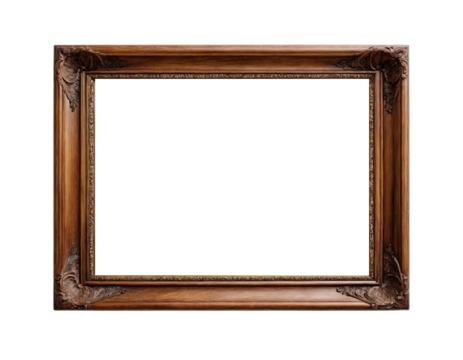 Simple rectangular wooden frame isolated on white transparent background for mockup purposes