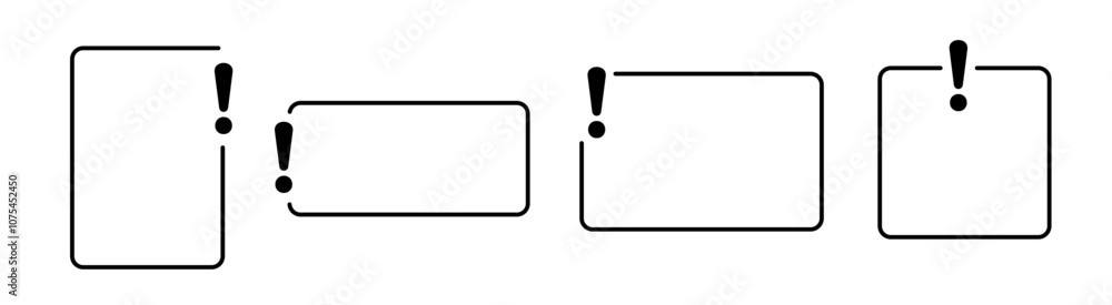 Poster set of empty exclamation frame. border with black exclamation mark in minimalistic style.