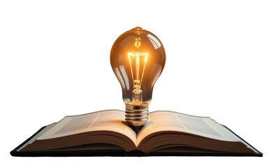 Glowing light bulb above books on white  transprent background symbolizes knowledge and learning Concept Education Knowledge . PNG 