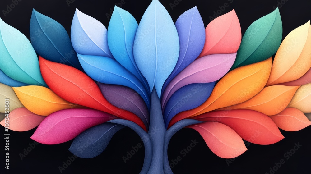 Poster colorful tree made of paper leaves. the leaves are in different colors and are arranged in a way tha