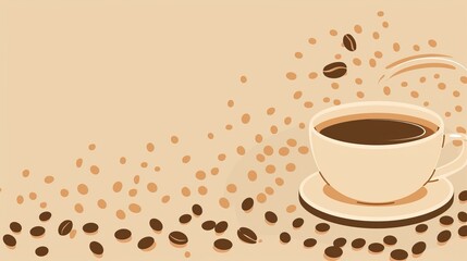 Obraz premium Freshly Brewed Cup of Coffee with Scattered Coffee Beans Background