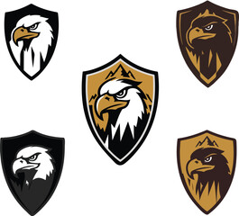 Eagle Mountain Logo Concepts: A collection of four distinct logo designs featuring a majestic eagle soaring above a mountain range, symbolizing strength,