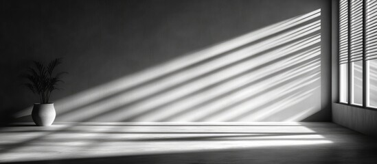 Obraz premium Closed venetian blinds casting shadows in a minimalistic white room ideal for interior design inspiration