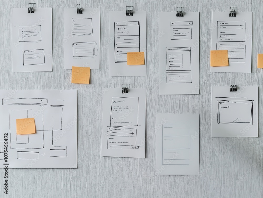 Aufkleber detailed ui/ux design sketches in workspace setting