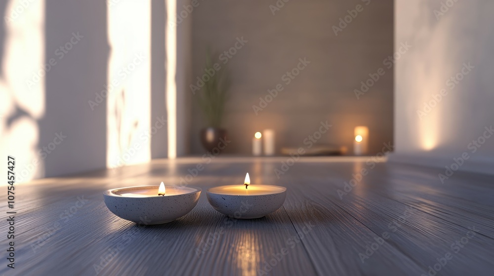 Aufkleber serene minimalist room with soft candle lighting creating a soothing atmosphere for relaxation and p