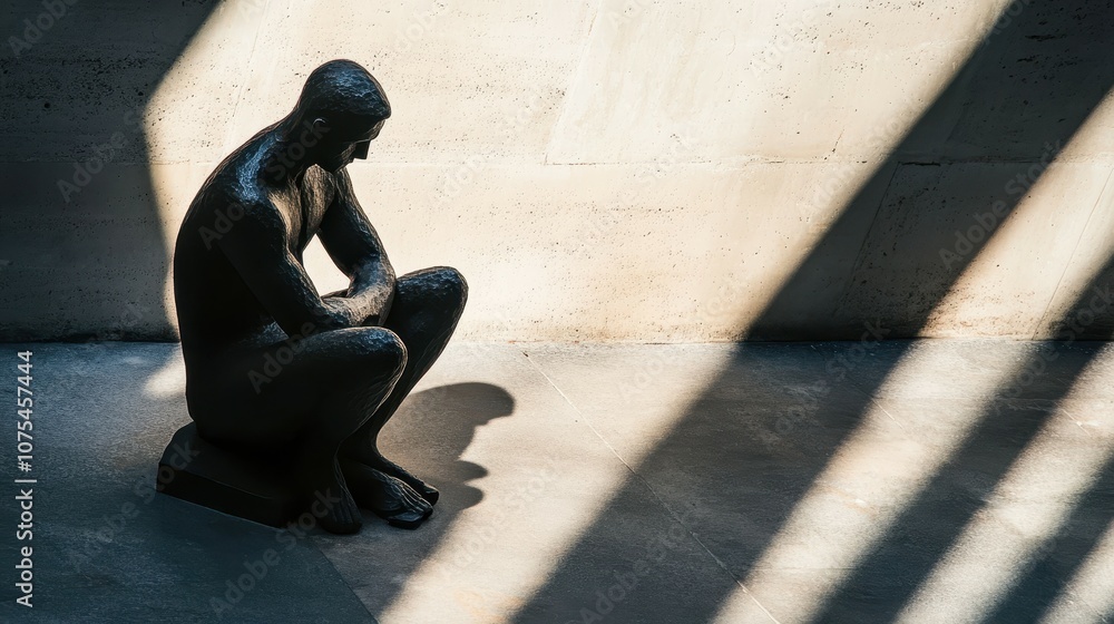 Aufkleber thoughtful figure in shadow and light, showcasing the intricate interplay of illumination and darkne