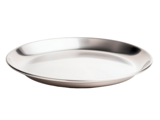 A silver plate with a white background. transparent background