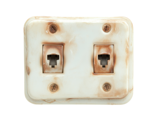 A white box with two sockets and a brown screw. transparent background