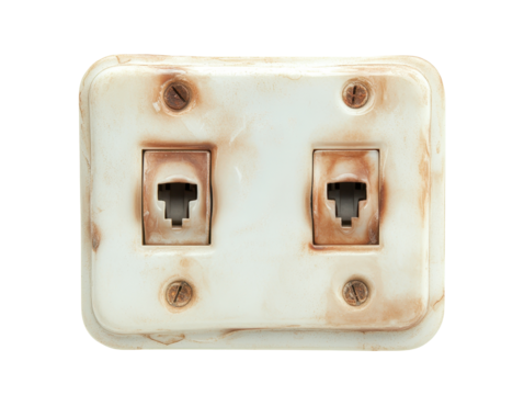 A white box with two sockets and a brown screw. transparent background
