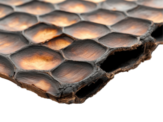 A burnt object with a lot of holes and a burnt look. transparent background