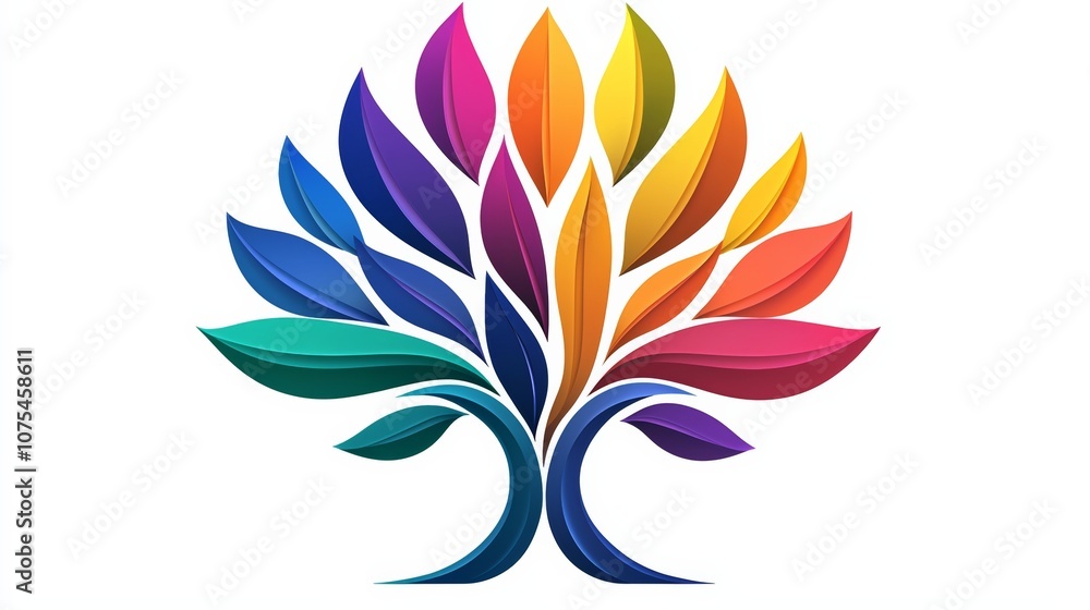 Poster colorful tree with many leaves. the leaves are in different colors and the tree is very large