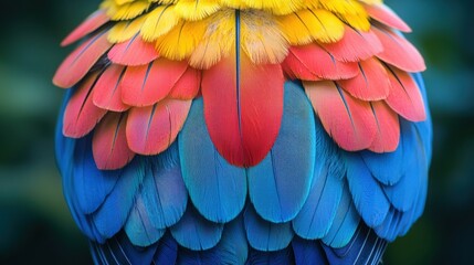 Fototapeta premium Vivid feathers of a colorful macaw displayed in bright tropical foliage