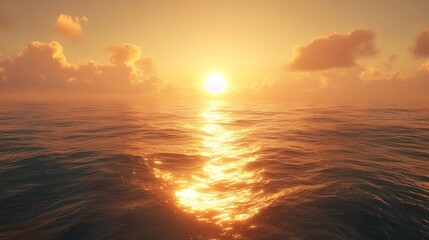 Fototapeta premium Golden Sunset Reflecting on the Rippling Ocean Surface