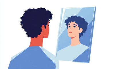 Fototapeta premium A Person Gazing into a Mirror, Discovering a Calmer Reflection of Themselves, Reflecting on Emotional Wellness and Self-Perception in a Serene Setting