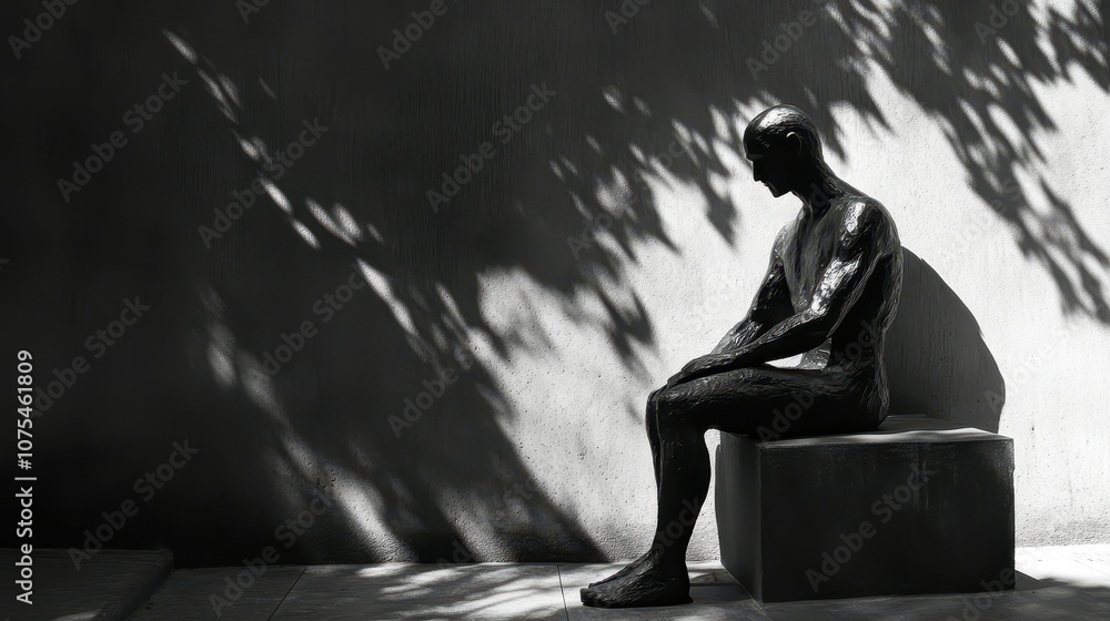 Poster thoughtful figure in shadows and light: exploring the interplay of darkness and light on a contempla