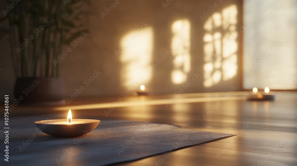 Poster serene minimalist room with soft soothing candlelight creating a calm atmosphere for relaxation and 