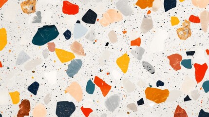 A colorful mosaic made of small rocks and pebbles. The colors are bright and vibrant, creating a lively and energetic atmosphere.