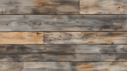 Naklejka premium A wooden floor with a lot of cracks and splinters. The wood is old and worn, giving the impression of a rustic, natural setting.