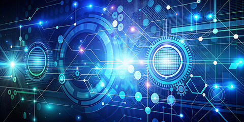 Modern Technology Abstract Background with Futuristic Digital Data Elements, Circuit Connections, and Innovative Graphics for Presentations, Web Design, Branding, and High-Tech Content Creation