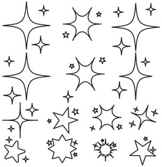 Retro futuristic bright vector icons collection. Set of original star sparkle shapes. Abstract shine effect vector sign. Glowing light effect, twinkle templates stars and bursts, shiny flash