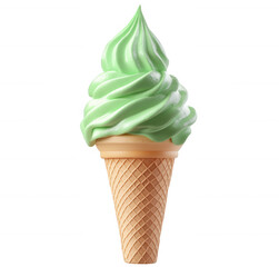Green mint ice cream in cone, icon, sticker design, transparent background, PNG