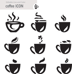 Obraz premium Coffee icon collection - vector outline illustration and silhouette
