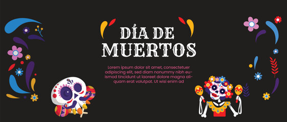 Dia de los muertos, Day of the Dead horizontal banner design.