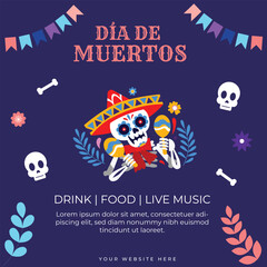 Dia de Muertos, day of Dead social media post template.