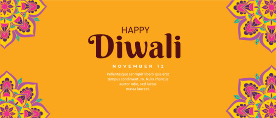 Happy Diwali Horizontal Banner. Indian festival of lights for background or poster.