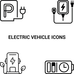 electric vehicle parking & charging icons set