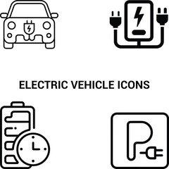  electric car & electric car charging stations with electric vehicle parking icons 