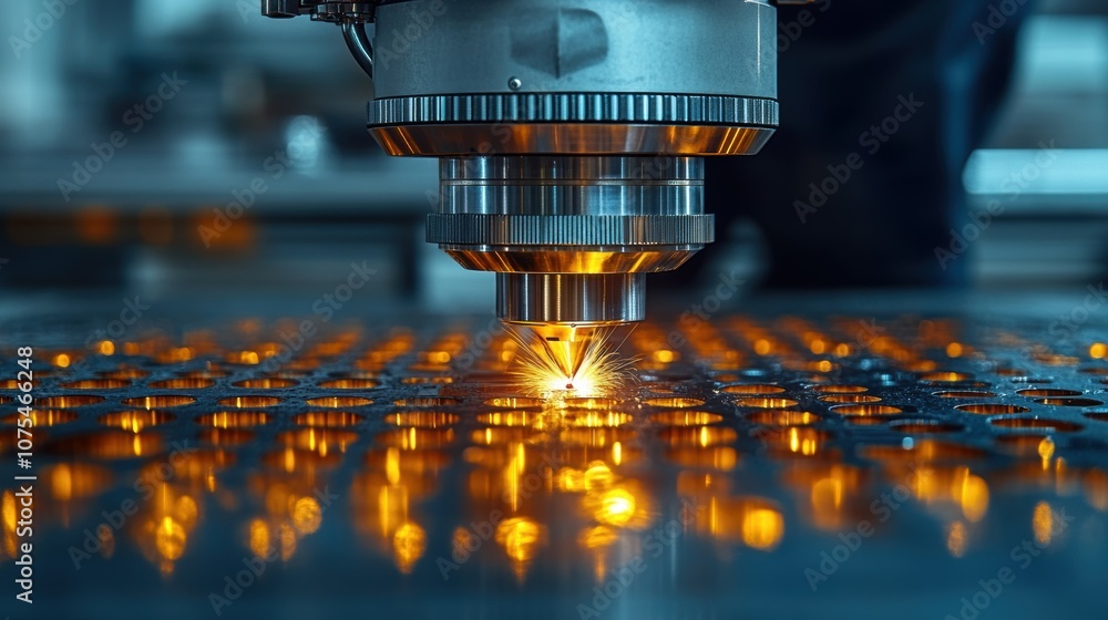 Poster machine operator adjusting settings on a high-tech laser cutter, symbolizing the precision and innov