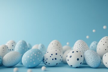 Blue and White Decorative Eggs on Light Background