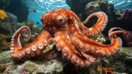 an octopus is swimming in the ocean