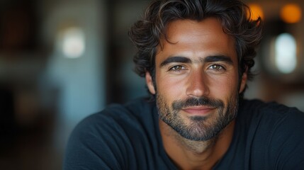 portrait of handsome man 35 years old at home, lifestyle