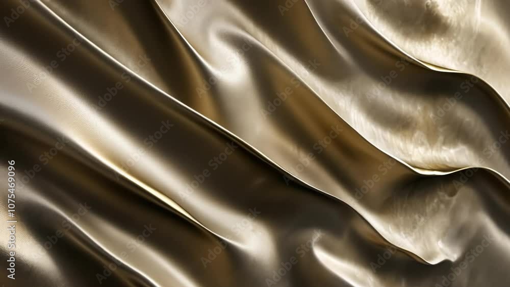Poster close-up of an abstract wave in gold color, featuring a flat surface, shiny and glossy details, refl