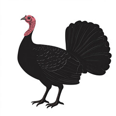 Wild Turkey Silhouette, Illustration Isolated On White Background