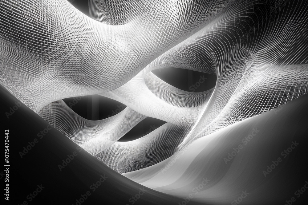 Poster abstract black and white mesh patterns in a flowing design