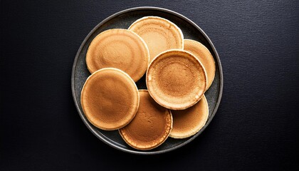 Pancakes on a plate on a black background