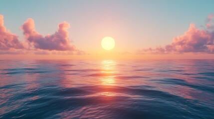 Obraz premium Sunset Reflecting on a Calm Ocean with Pink Clouds