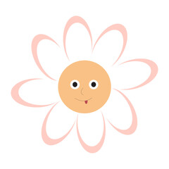 Vector illustration of a cute flower with face and pink petals.